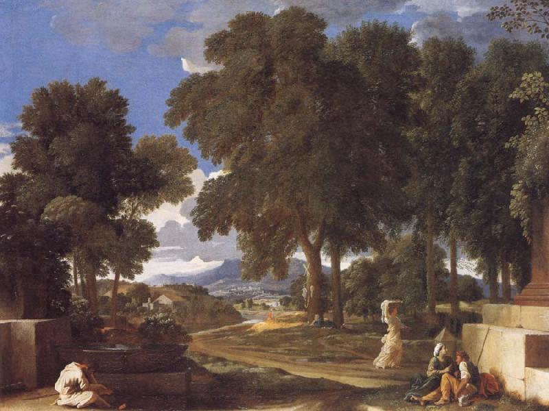 Nicolas Poussin Landscape with a Man Washing His Feet at a Fountain oil painting picture
